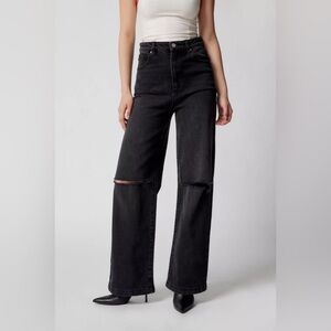 Abrand Black High-Rise Wide Leg Jeans with Knee Slits